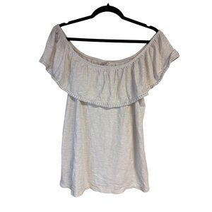 Old Navy Womens White Off-Shoulder Ruffle Top L 100% Cotton Lightweight Flowy Bl